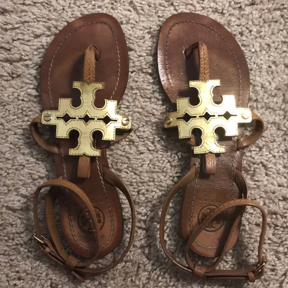 Brown & Gold Tory Burch Sandals - Size 6.5